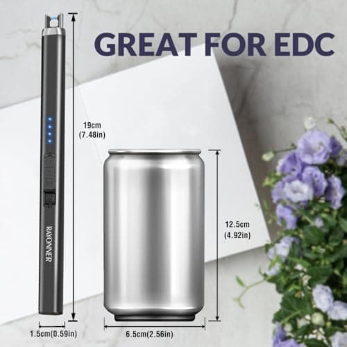 RAYONNER Rechargeable Electric Candle Lighter Windproof Plasma Arc Lighter for Deep Jars BBQ Camping Flameless Fire Starter Christmas Stocking Stuffers Gift (2 Pack - Black) - Thumbnail 2