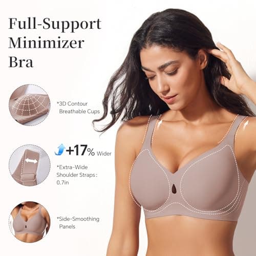 UIMERO Jelly Bras for Women Wireless Womens Bras No Underwire Supportive Comfortable Everyday Seamless Tshirt Bra Coffee - Thumbnail 3