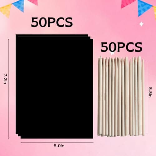ZMLM Scratch Paper Art Crafts Kids Gifts, 100PCS Rainbow Scratch Paper Art for 3 4 5 6 7 8 9 Years Old Girls Boys, Arts and Crafts for Kids 4-6, Birthday Gifts Toys and Party Favors (Pink) - Thumbnail 2