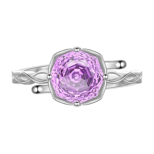 Birthstone Rose Ring - 925 Sterling Silver Rose Cut Cubic Zirconia Flower Adjustable Ring Anniversary Engagement Promise Ring Birthday Jewelry Gift for Women Wife Mom Daughter (02-February) - Image 1