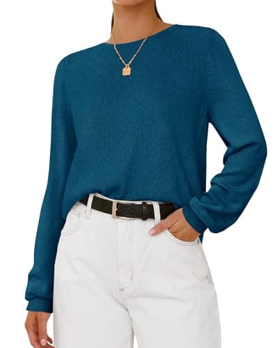 BTFBM Womens Long Sleeve Crew Neck Sweaters 2026 Spring Casual Classic Soft Loose Fit Basic Pullover Jumper Knit Top(Dark Blue, Large) - Image 1