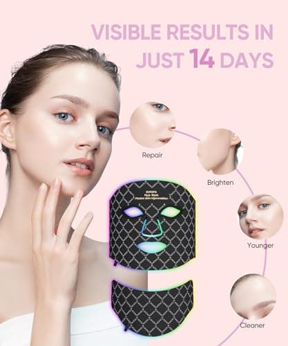 EVFOFO Red Light Therapy Mask for Face and Neck, 7-Color LED Face Mask Light Therapy with 850nm NIR -Professional Red Light Therapy for Face, Skin Rejuvenation, Anti-Wrinkle & Firming at Home - Thumbnail 3