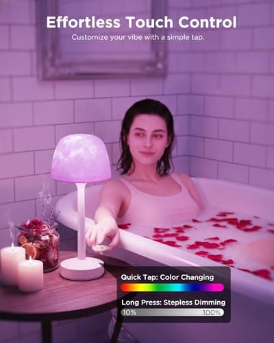 Beslike Waterproof Shower Lamp, Rechargeable Cordless Bathroom Light with Ocean Wave Projector, 16-Color Changing LED Mood Light with Touch & Remote Control for Bathtub, Spa and Bathroom Decor - Thumbnail 6