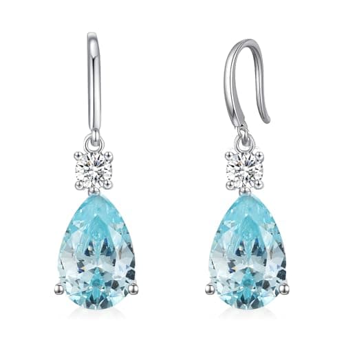 Teardrop Dangle Drop Earrings -925 Sterling Silver Birthstone Earring Jewelry Birthday Gifts for Women,Girlfriend,Wife,Mom - Graduation, Friendship,Birthday, Anniversary (03 - Aquamarine)