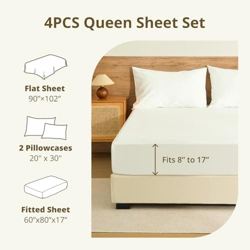 100% Egyptian Long-Staple Cotton Queen Bed Sheet Set with Drawstring and 360°Elastic for Tight Fit, 4PCS 1000TC Bedding Sheets Set, Luxury Soft and Comfort, Deep Pocket Fits 8" to 17" Mattress - Thumbnail 6