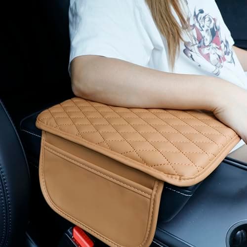 XUPEIXUN Car Center Console Cover,Microfiber Leather Car Armrest Cover Cushion with Storage Bags, Universal Car Armrest Storage Box Car Interior Accessories for Most Vehicles, Khaki - Thumbnail 4