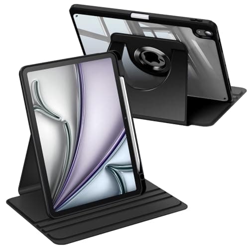 Fintie 360 Degree Rotating Case for iPad Air 11-inch M4/M3/M2 (2026/2025/2024), iPad Air 5th/4th Generation (2022/2020) 10.9 Inch - Swiveling Stand Clear Back Cover with Pencil Holder, Black - Image 1