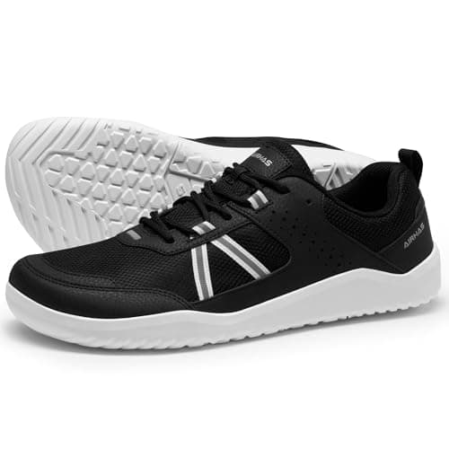 AIRHAS Men's Anatomical Toe Box Barefoot Shoes Zero Drop Breathable Gym Shoes for Men Minimalist Casual Shoes(Black/White, 14.0W)