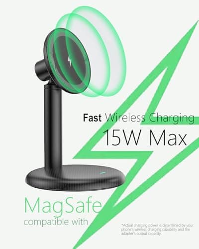 Mag Safe Charger Stand for iPhone 17/Air/16/15/14/13/12,15W Fast Charging,Wireless Charging Pad Compatible with MagSafe Suitable for Desk or Nightstand (No Adapter/Angle Fixed) - Thumbnail 3