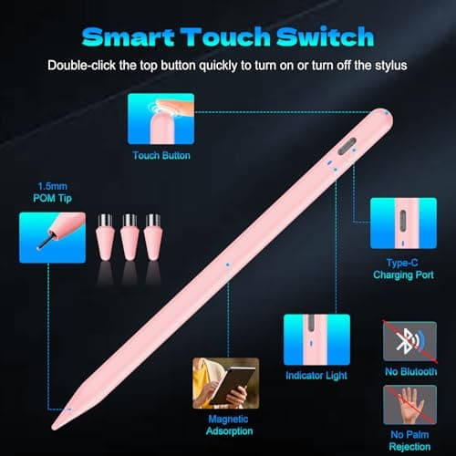 Stylus Pen for Touchscreen,Luntak Universal Magnetic Fine Point iPad Pencil for Android & iOS Smartphone and Tablet,POM Tip Stylus Pen for iPad/iPad Pro/iPhone/Samsung/Lenovo/Huawei and so on-Pink - Thumbnail 6