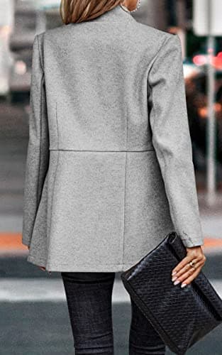 CCTOO Women's Coat Casual Open Front Blazer Long Sleeve Stand Collar Solid Trench Business Work Office Jacket Outwear 147 Light Gray Small - Thumbnail 3