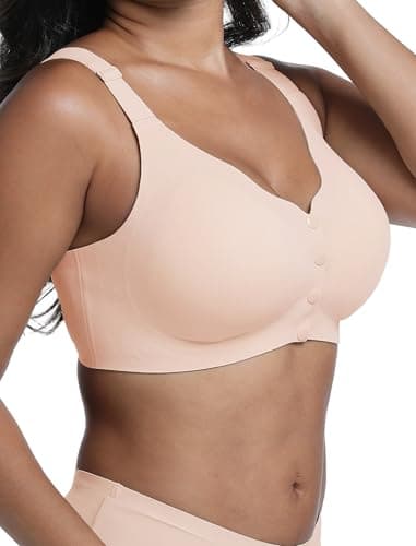 HiMONE Front Closure Push Up Bras for Women Wireless Full Coverage Bra Seamless Bras Comfort Lift Smoothing Bralettes for Women Supportive（Beige-XL） - Thumbnail 4