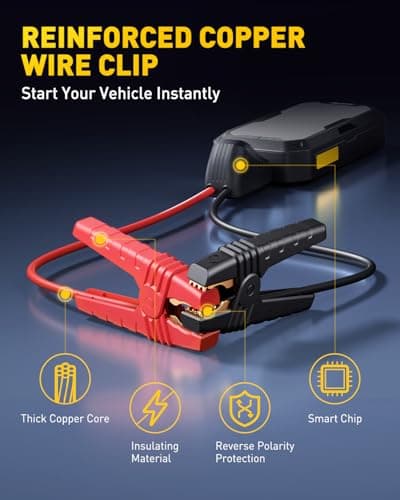 AUXITO Jump Starter, 5000A Car Battery Jump Starter, Up to 8.5L Gas and 8.0L Diesel Engines with 2000LM LED Work Panel Light, 12V Safe Jump Box with Camping Light, Power Bank and Jumper Cable - Thumbnail 4