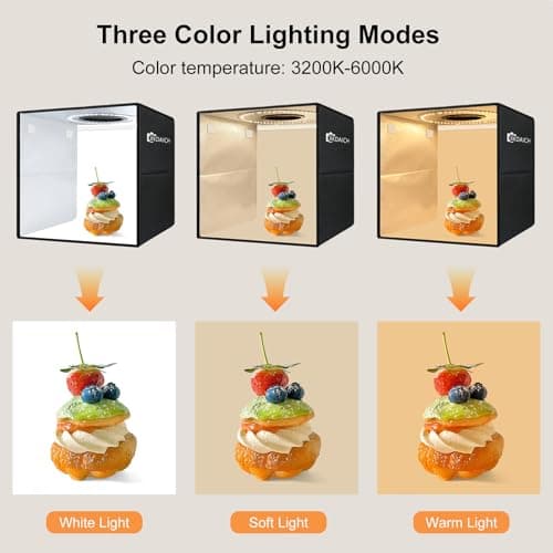 XKDAICH 12x12 Inch Portable Folding Photo Studio Box with Dimmable Ring Light, 3 Color Temperatures & 6 Backdrops for Product Photography, YouTube Videos, Smartphone - Thumbnail 2