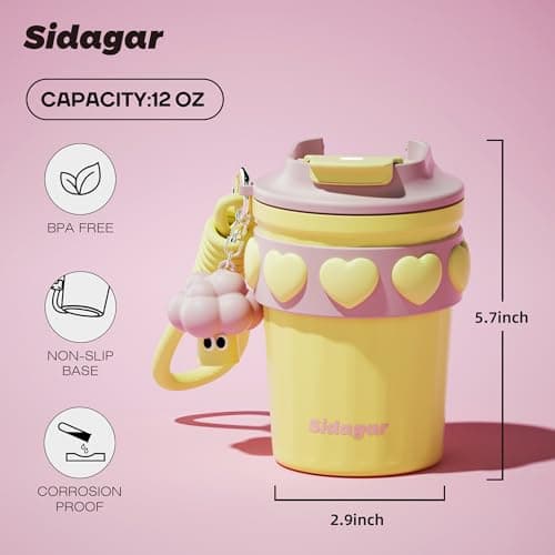 SDGA+ 12 oz Travel Coffee Mug Spill Proof Leak Proof, Stainless Steel Thermal Coffee Cup with Lid, Resuable Cup for Hot and Cold, Portable Tumbler for Women, Golden Sorbet - Thumbnail 2