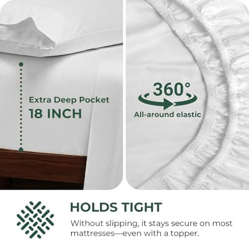HYPREST Egyptian Cotton Sheets King - 18 Inch Extra Deep Pocket King Sheets, Luxury Soft & Crisp Bed Sheets Set, Oeko-TEX Certified, Durable Cooling Hotel Bedding, White - Thumbnail 5
