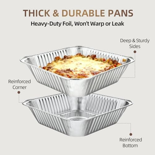 DORARA 8x8 Square Aluminum Baking Cake Pans with Lids - 20 Pack Foil Pan For Cooking, Heating, Baking Cakes, Storing, Roasting or Homemade Breads - Aluminum Baking Pans Disposable - Bottom: 6.5x6.5 - Thumbnail 6