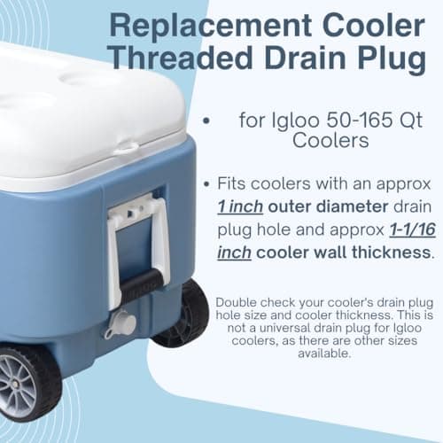 telehybrid 2 Pack Cooler Drain Plug Replacement Kit for Igloo,Ice Chest Drain Plug with Tethered Caps for Igloo 50-165 Qt Coolers,Cooler Accessories Replace Part - Thumbnail 2