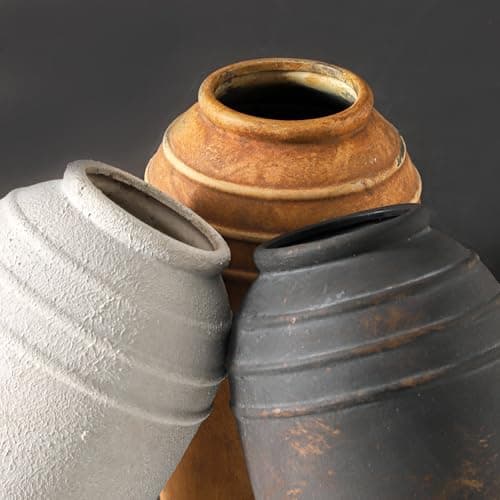 Lyeec Rustic Farmhouse Flower Vase - 12.87 inch Tall Ceramic Vintage Vase for Home Decor, Living Room Shelf Decor, Enterway Table Decoration - Thumbnail 5