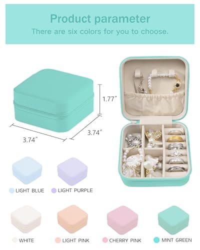 bccpnl Personalized Jewelry Travel Case(with mirror) with Your Name and Birth Flower,Personalized Gifts for Women - Festival gifts, Bridesmaids Gifts, Small Travel Jewelry Box Organizer (mint green) - Thumbnail 3