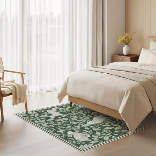 Vintage Living Room Area Rug 3x5 - Large Soft Washable Oriental Traditional Distressed Farmhouse Rugs for Bedroom - Indoor Floor Accent Carpet for Home Office House Decor -Easter Green - Thumbnail 6