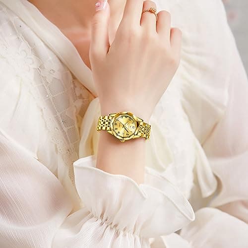 OLEVS Womens Watches Luxury Dress Small Face Diamond Gold Watches for Women with Date Elegant Stainless Steel Waterproof Luminous Women's Wrist Watch Fashion Analog Quartz Bracelet Reloj para Mujer - Thumbnail 4