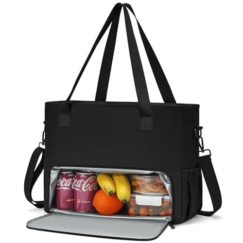 AHHZOOPLL Work Lunch Tote Bag for Women with 15.6" Laptop Compartment, Soft Structured Polyester Teacher Tote Bag with Insulated Lunch Compartment for Office, Nurse, Teacher, Daily Commute, Black - Image 1