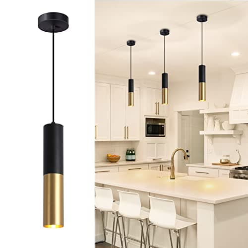 Omgomne Modern Pendant Light Fixture Kitchen Island,1-Light Black Gold GU10 Hanging Light Cord Adjustable Cylinder Pendants Lamp for Livingroom Bedroom Diningroom 1-Pack - Image 1