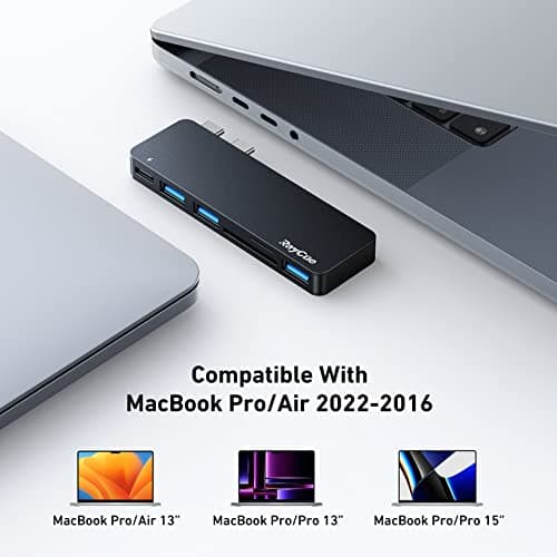 RayCue USB C Hub Adapters for MacBook Pro/MacBook Air M1 M2 M3 2023 2022 2021 2020 2019 13" 14" 15" 16", 6-in-2 Multiport MacBook Adapter with Thunderbolt 3, 3 USB 3.0 Ports, SD/TF Card Reader - Thumbnail 6