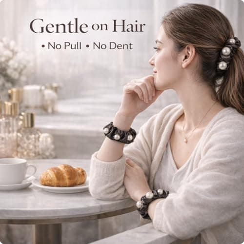 UaiUya 4PCS Pearl Satin Scrunchies, Softer Than Silk Hair Ties, Gentle for Frizz, Ideal Gifts for Women Basic - Thumbnail 2