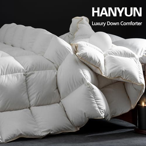 HANYUN Organic Cotton Goose Down Feather Comforter All Season California King Size Duvet Insert Warm and Breathable Down Comforter Ultra-Soft 700 Fill-Power Fluffy Warmth 108"x98" - Thumbnail 2