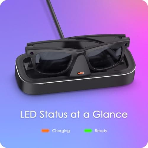 Charging Station for Meta Ray-Ban Glasses - Wayfarer, Skyler, Headliner & Oakley Meta HSTN Charger with LED Indicator (Black) - Thumbnail 4