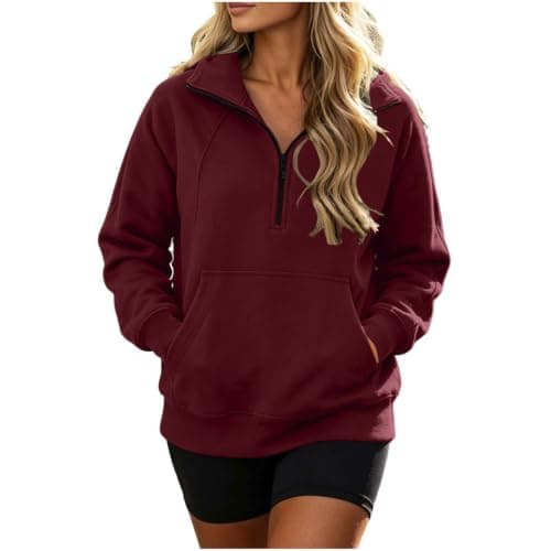 Quarter Zip Pullover Women Lightweight Fall Wine Small