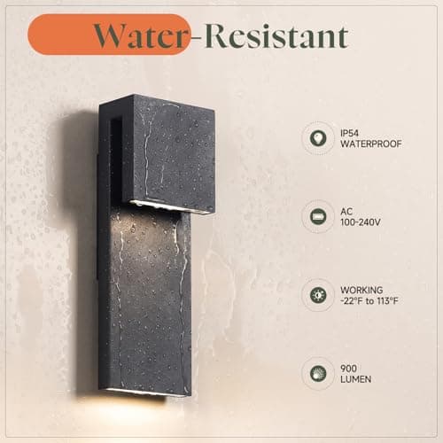 VZVI 15'' Outdoor Wall Lights, 1 Pack Outdoor Sconce Light, Anti Rust Front Porch Lights, Modern Wall Sconces Waterproof, 3000K LED Outside Patio Sconce, Exterior Lighting Fixtures for Garage Backyard - Thumbnail 2