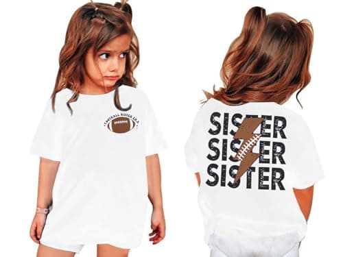 tagyum Toddler Football Sister Shirt Baby Girl Football Outfit Big Sister Shirt Game Day Girl T-Shirt Cotton Tee Top White - Image 1