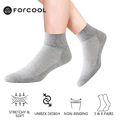 Forcool Diabetic Men's Women's Non Binding Loose Top Diabetic Wide Ankle Low Cut Cotton Diabetes Edema with Seamless Toe Socks, 6 Pairs Black/Gray/White Large - Thumbnail 2