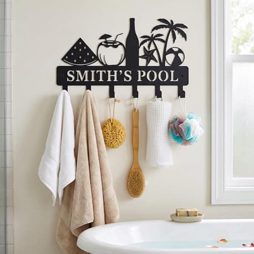 Metal Key Holder Wall Mount, Coastal Tropical Key Rack Hooks, Beach Pool Sunset Wall Art Organizer for Entryway, Kitchen, Hallway, Garage, Farmhouse Home Decor & Housewarming Gift (Pool Party) - Thumbnail 3