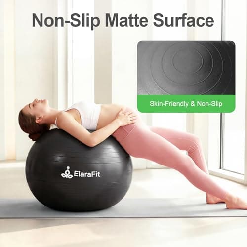 ElaraFit Anti Burst Large Exercise Ball for Yoga Non Slip Pilates Ball with Pump 550 lbs Capacity for Pregnancy, Fitness Size L 23 to 26 inches, About 58 to 65cm (Black) - Thumbnail 5