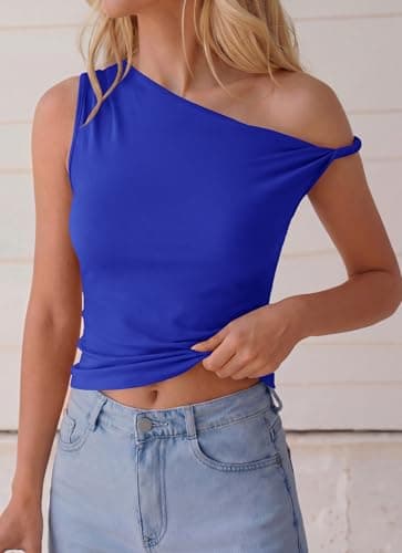 BTFBM Off The Shoulder Tops for Women 2026 Cute Summer Casual Sleeveless Slim Fit Y2K Going Out Tank Top Spring Outfits(Royal Blue, XX-Large) - Thumbnail 4