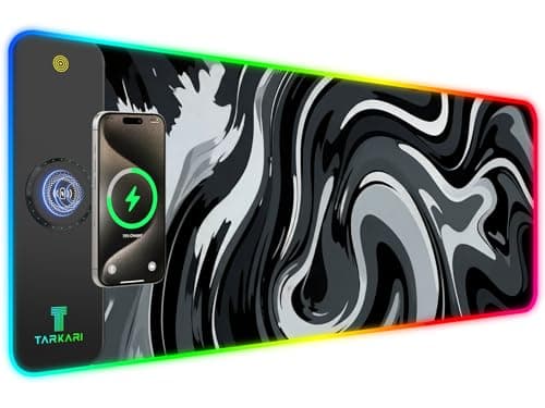 TARKARI Magnetic Wireless Charging RGB Mouse Pad, Large Gaming Desk Mat Waterproof, 31.5"x11.8" Black Mousepad, Ultra-Smooth Surface, Non-Slip Rubber Base, Desk Pad for Keyboard Laptop