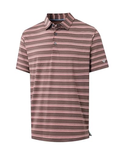 M MAELREG Mens Golf Shirt Short Sleeve Quick Dry Striped Lightweight Stretch Athletic Casual Polo Shirts for Men - Image 1
