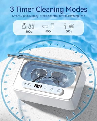 Phniti Ultrasonic Jewelry Cleaner, 47kHz Professional Ultrasonic Retainer Cleaner Machine for Dental Cleaning Three Cleaning Modes, Mouth Guard, Watch, Ring, Diamond, White - Thumbnail 4