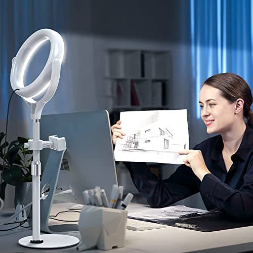 8 inch Desk Ring Light with Stand, Adjustable Zoom Lighting for Computer, Circle Light for Video Conference, Zoom Calls, Virtual Meeting, Video Recording, Streaming, Podcast - Thumbnail 3
