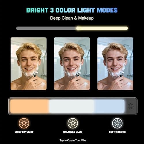 ENVTEK Heated Fogless Shower Mirror with 3-Color Dimmable Lights (3 Modes) - No Drilling Removable Mount & Razor Holder for Bathroom Shaving, Anti-Fog, 2026 Upgrade for Men - Thumbnail 4