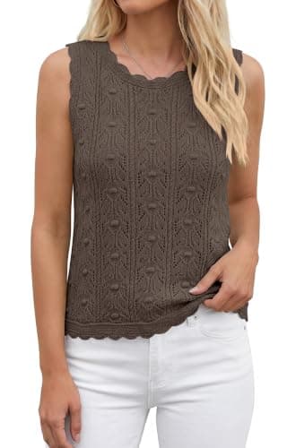 BTFBM Crochet Tank Tops for Women Hollow Out Sleeveless Loose Sweater Vest Top Summer Spring 2026 Beach Vacation Clothes(Brown, Large) - Thumbnail 3