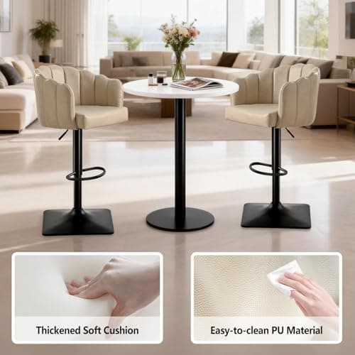 SUPPNEED Swivel Bar Stools Set of 4: 24.8" to 32.7" Height Adjustable PU Upholstered Barstools for Counter Kitchen Island Tall Metal Bar Stool Black & Beige - Thumbnail 4