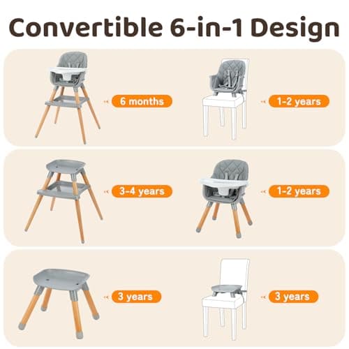 Ezebaby 6 in 1 High Chairs for Babies and Toddlers, Baby High Chair Convertible to Booster Seat and Toddler Chair, Wooden High Chair with Storage and Dishwasher Safe Tray - Thumbnail 3