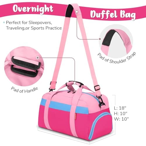 WOOMADA Travel Duffle Bag, Weekend Bag with Wet Pocket & Trolley Sleeve, Overnight Duffel(pink&hot pink) - Thumbnail 3