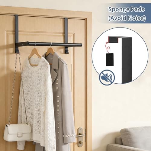 Thrivinest Over The Door Clothes Hanger, Metal Over The Door Rod for Clothes with 2 Hooks, Clothing Hanger Drying Racks for Laundry, Bedroom, Bathroom, Living Room,Office, Fits Door Up to 1.77" - Thumbnail 4