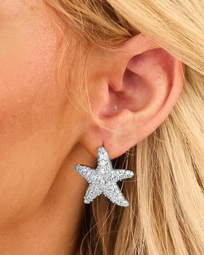UANNEAU Silver Earrings for Women Trendy 14K Gold Plated Chunky Starfish Stud Earrings Hypoallergenic Lightweight Beach Earrings Jewelry - Thumbnail 4